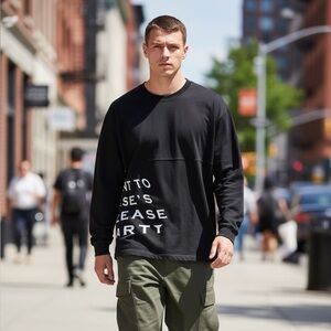 Spirit Jersey M Black Oversized Crewneck 12345678 Graphic Sweatshirt NWT